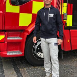 Hoodie med lynlås Navy m/hvid print